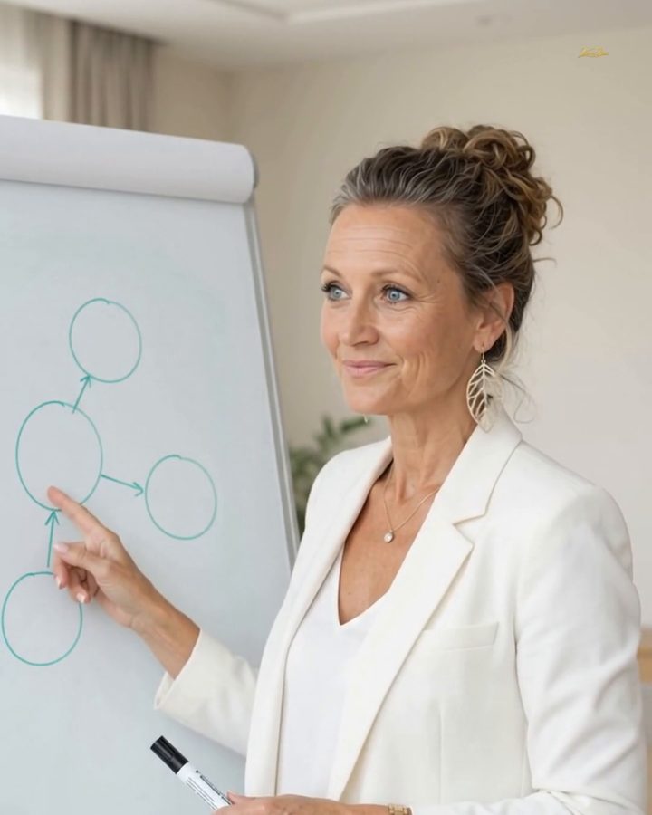 Irene Bux erklärt etwas an einem Flipchart